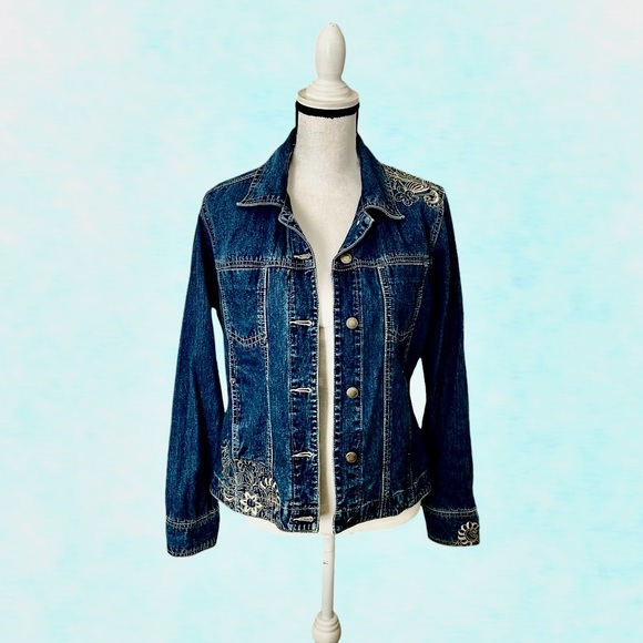 EUC! WOMEN’S BLASSPORT BY BILL BLASS EMBROIDERED JEAN JACKET - Picture 2 of 11